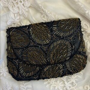 Vintage La Regale Black and Gold Beaded Clutch